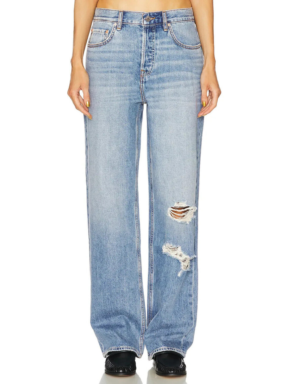 GRLFRND Bella Low Rise Boyfriend jeans destroyed west village blue size 31 $235